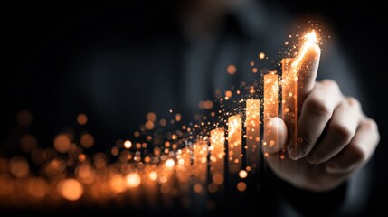 Business growth concept with upward trending graph and hand gesture signifying achievement and success