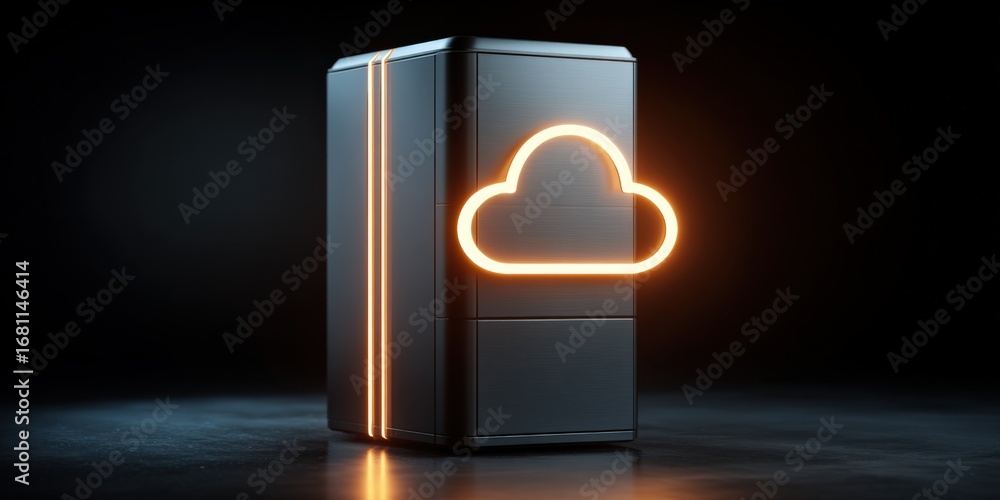 Aufkleber modern server with cloud computing symbol: data storage and network infrastructure concept