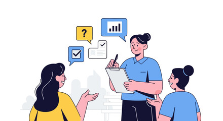 Business team conducting a market research survey and analyzing customer feedback for data-driven insights