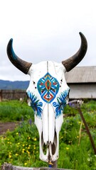Fototapeta premium Painted ox skull outdoors