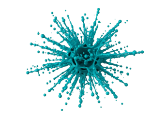 A vibrant teal paint explosion radiates outward against a pure black background, showcasing dynamic, spherical droplets.