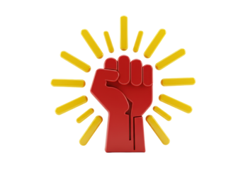 Isolated Raised Fist Symbol, Red Knuckles and Power Gesture, Freedom, Protest, Movement