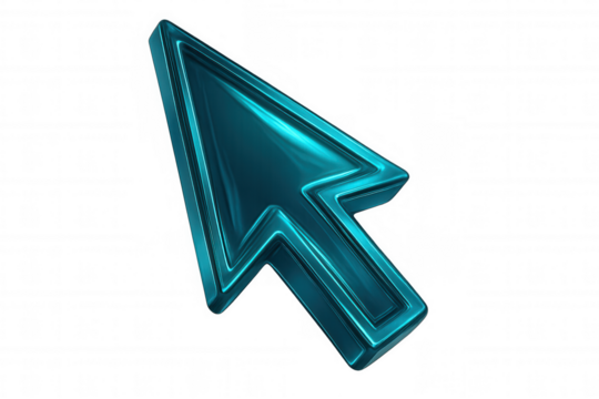 Metallic blue 3d cursor pointing against transparent backdrop, symbolizing digital interaction and navigational precision
