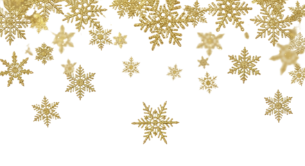 Elegant Golden Glitter Snowflakes and Star Ornaments for Festive Winter Holiday Background. isolated on transparent background, png background. No Background PNG