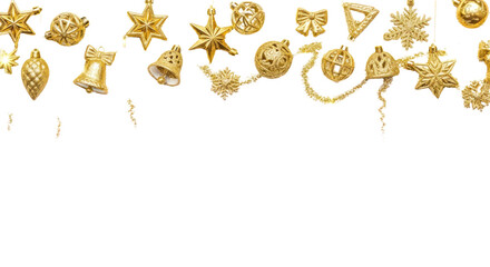 Elegant Golden Glitter Christmas Ornaments Border on Isolated Background for Festive Holiday Designs. isolated on transparent background, png background. PNG Cut Out Transparent