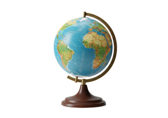 Isolated World Globe with Stand Illustrating Continents, Countries, and Oceans for Geography Study