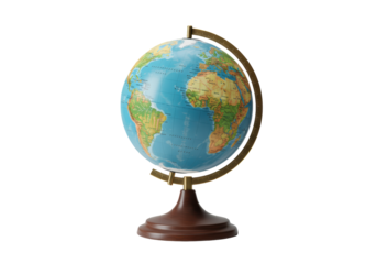 Isolated World Globe with Stand Illustrating Continents, Countries, and Oceans for Geography Study
