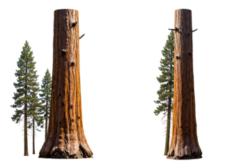 Giant Sequoia Trees: Comparison of Mature and Young Specimens isolated on transparent background