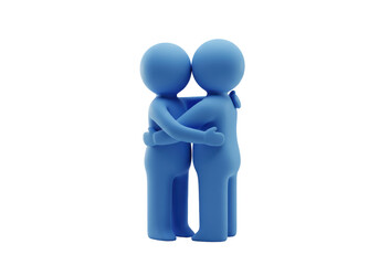 Isolated blue cartoon figures embracing affectionately for team building and togetherness