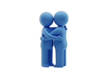 Isolated blue cartoon figures embracing affectionately for team building and togetherness