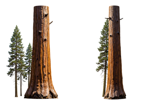 Giant Sequoia Trees: Comparison of Mature and Young Specimens isolated on transparent background