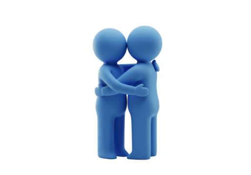 Isolated blue cartoon figures embracing affectionately for team building and togetherness