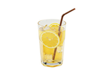 Isolated lemon ice drink, cold drink, juice with straw, summer refreshment, drinkware, thirst quencher