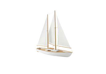 Isolated sailboat with two sails afloat, nautical vessel for sailing hobby and recreation