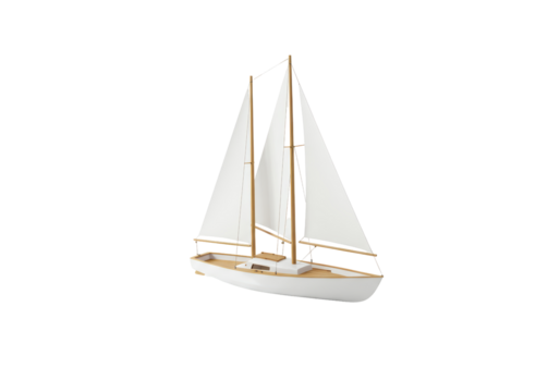Isolated sailboat with two sails afloat, nautical vessel for sailing hobby and recreation