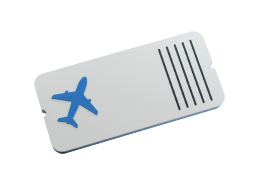 Isolated airline ticket for travel and vacation booking in blue and gray tones
