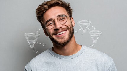 Man engages in online education sales preparation with enthusiasm and a positive demeanor in a relaxed setting