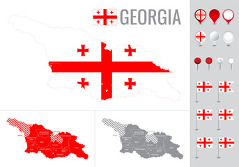 Georgia vector map with flag, globe and icons on white background