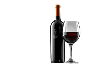 Elegant red wine bottle and full glass on black background, perfect for luxury beverage marketing