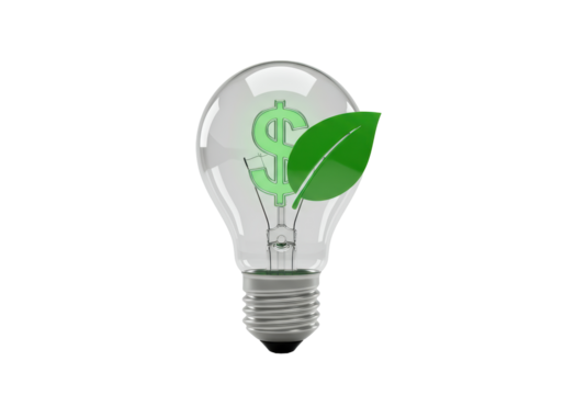 Isolated light bulb with green leaf and dollar sign inside it for financial growth - Powered by Adobe
