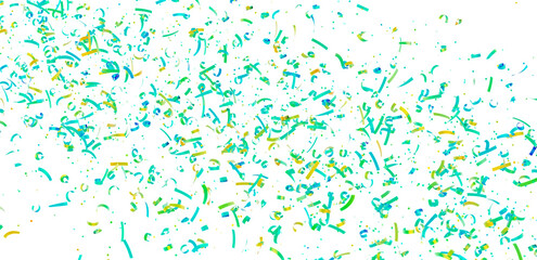 High-resolution image of colorful confetti falling on white background. Ideal for festive designs, celebrations, and party invitations.