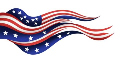Dynamic Abstract Waving American Flag Design with Stars and Stripes for Patriotic Themes. isolated on transparent background, png background. Transparent Object PNG