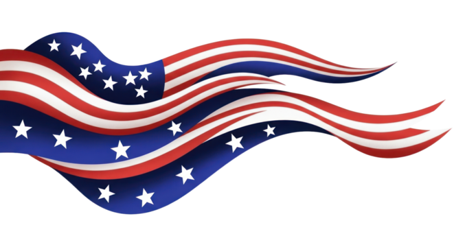 Dynamic Abstract Waving American Flag Design with Stars and Stripes for Patriotic Themes. isolated on transparent background, png background. Transparent Object PNG