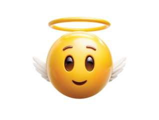 Angelic Emoji Face with Halo isolated on transparent White background png