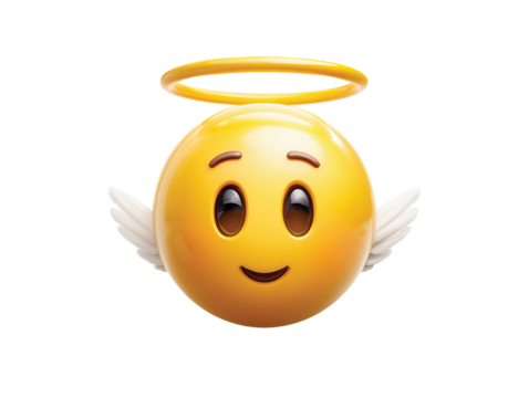 Angelic Emoji Face with Halo isolated on transparent White background png
