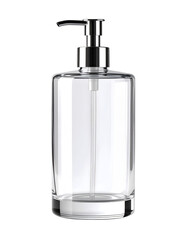 Fototapeta premium Elegant Glass Soap Dispenser: A refined, transparent glass soap dispenser with a shiny metallic pump head on display. Ideal for a minimalist aesthetic and the daily ritual of personal care.