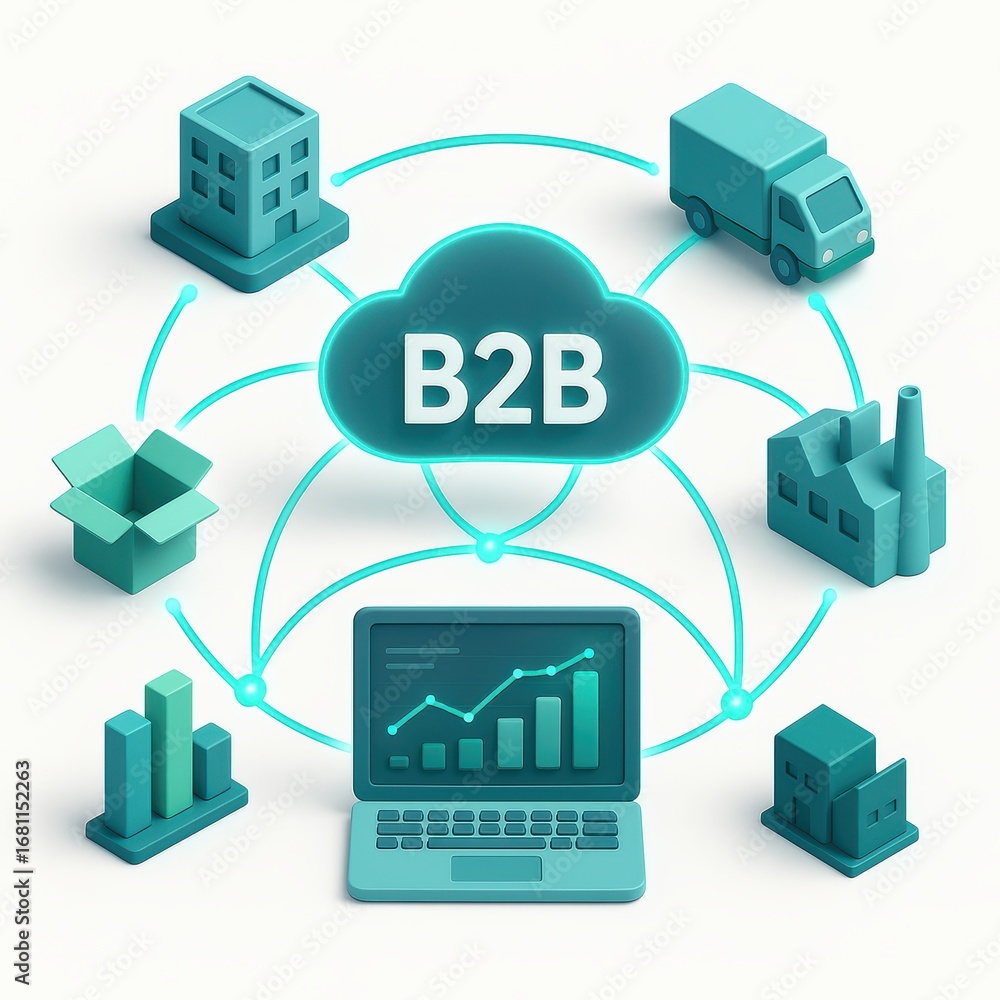 Poster business to business concept with cloud computing and data analytics visualization