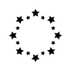 Round frame with stars isolated on white background. Prize, success, victory or award circle shaped banner. Starry ring emblem or stamp print with blank space inside. Vector graphic illustration.