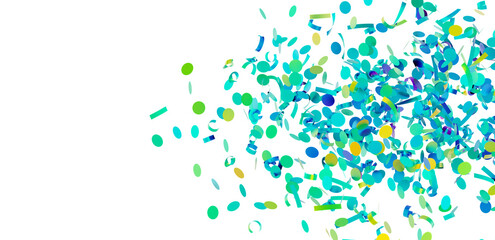 Festive teal and gold confetti falling on white. Perfect for party invitations, banners, and celebratory designs.