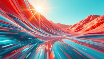 Modern abstract digital 3D background pulsating with turquoise hues under pristine daylight, based on, confident in hyper realistic style from motion blur, subject positioned intensely on the left