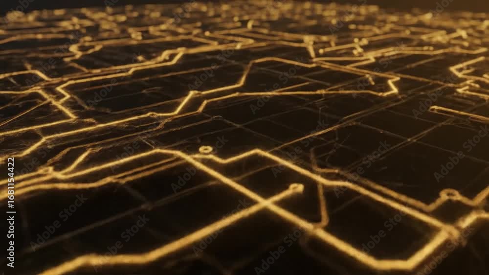 Poster glowing circuit board lines, representing digital connections and data flow.