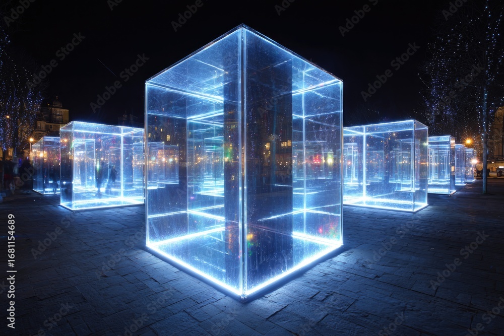 Poster illuminated transparent structures create mesmerizing night scen