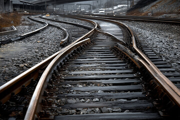 Fototapeta premium The railway tracks are curved and diverged