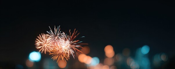 Sparkling fireworks illuminate night sky, showcasing vibrant col
