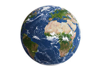 Detailed 3D Render of Planet Earth: Global Perspective, Geographic Features isolated on transparent background
