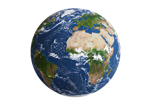 Detailed 3D Render of Planet Earth: Global Perspective, Geographic Features isolated on transparent background