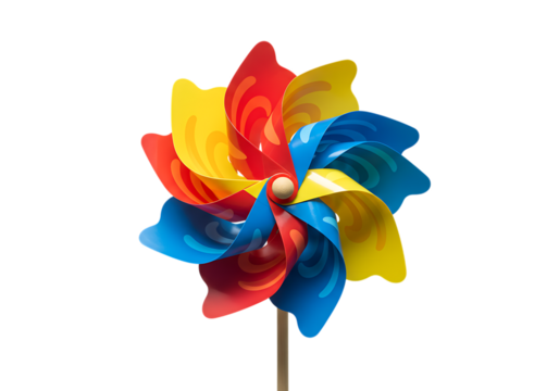 Colorful Pinwheel Toy: Red, Yellow, Blue, Fun, Whimsical isolated on transparent background - Powered by Adobe