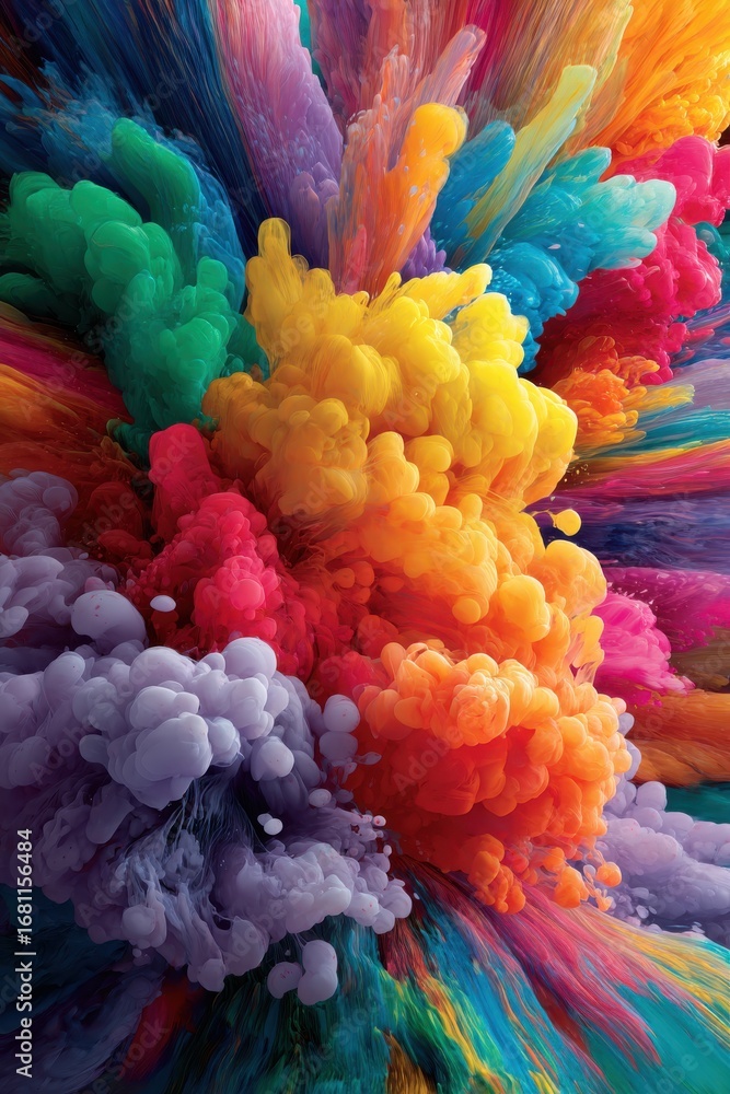 Poster Vibrant Color Explosion Abstract Art Generative AI Image Colorful Smoke Bursting Outward Artistic Creation