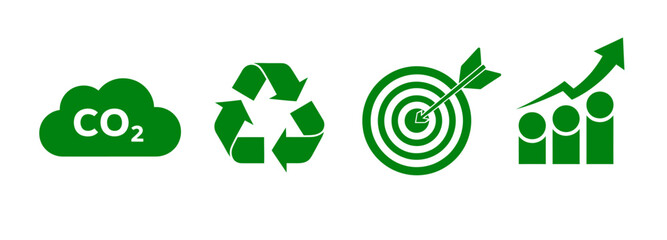 Green Business Icons CO2 Reduction, Recycling, Target, Growth