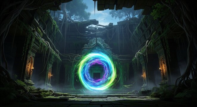 Time Portal in Abandoned Ancient Temple - Powered by Adobe