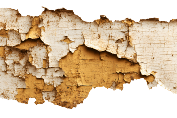 Close up of weathered peeling paint on wood texture isolated on transparent background