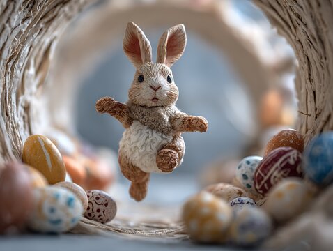 spring hare bouncing inside ovoid corridor
