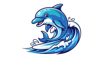 Dolphin Jumping Through the Ocean Wave: A charming illustration of a playful dolphin leaping through a towering ocean wave, symbolizing freedom and the beauty of marine life.