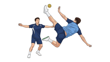  Dynamic Sepak Takraw Action: A stylized illustration captures the energy of a sepak takraw match, with two players engaged in a dynamic display of skill, strength, and agility. 