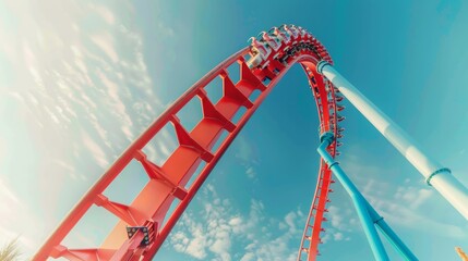 Thrilling roller coaster looping against a clear blue sky, capturing the essence of amusement rides