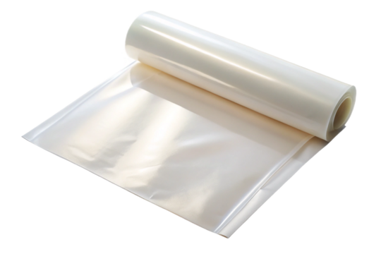 Clear glossy laminating pouch unrolled on for document protection and preservation transparent background